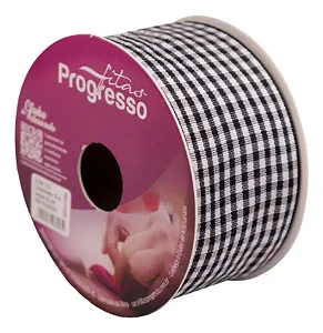 Fita Decorativa Xadrez Tecido Xt009 38mm 10 Metros Cor 219 Preto