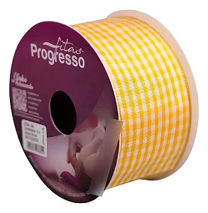 Fita Decorativa Xadrez Tecido Xt009 38mm 10 Metros Cor 038 Amarelo Ouro