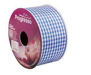 Fita Decorativa Xadrez Tecido Xt009 38mm 10 Metros Cor 214 Azul Royal