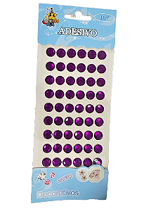 Cartela Adesiva Strass 54 Pçs 12mm Cor Roxo