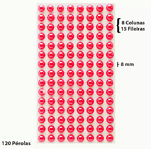 Cartela Adesiva Pérola 120 Pçs 8mm Cor Vermelho