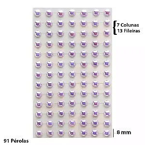 Cartela Adesiva Pérola 120 Pçs 8mm Cor Lilas