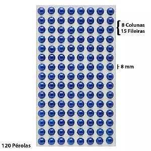 Cartela Adesiva Pérola 120 Pçs 8mm Cor Azul Escuro