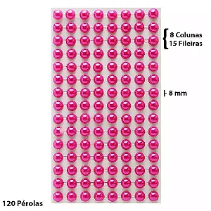 Cartela Adesiva Pérola 120 Pçs 8mm Cor Pink