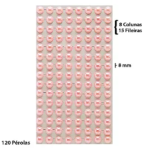 Cartela Adesiva Pérola 120 Pçs 8mm Cor Rosa Claro