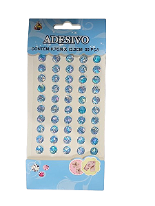 Cartela Adesiva Sereia Plástica 50pçs Cor Azul Claro Irisado