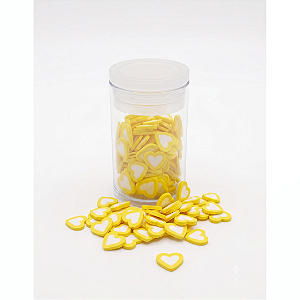 Mini Apliques Biscuit Coração Amarelo Enfeite para Laços, Artesanato RO.151243