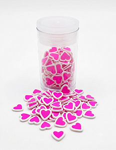 Mini Apliques Biscuit Coração Pink/Branco Enfeite para Laços, Artesanato RO.151243