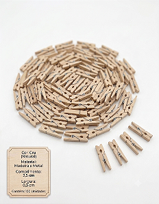 Mini Prendedor de Madeira Cor-Cru 2,5 cm - 100 Unidades Ro 150121