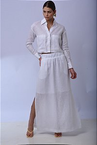 Saia Midi Cambraia de Linho