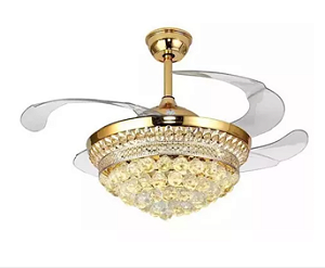 VENTILADOR LUSTRE RETRÁTIL LED CRISTAL CONTROLE REMOTO