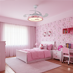 VENTILADOR TETO RETRATIL INFANTIL LED BLUETOOTH HELLO KITTY
