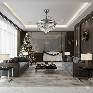 VENTILADOR LUSTRE RETRÁTIL LED CRISTAL CONTROLE REMOTO BLUETHOOTH