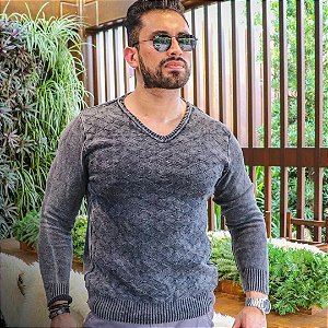 Suéter tricô estonado cinza SEBASTIAN BALTIERRA