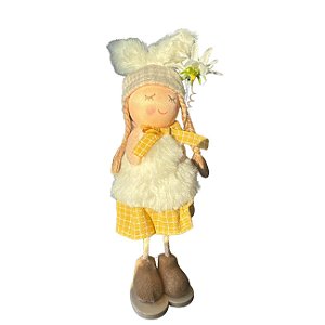 Boneco Pascoa Menina Em Pe Amarelo 22X5cm Florarte
