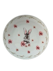 Prato Sobremesa Porcela Branco Rosa 19,05D Florarte