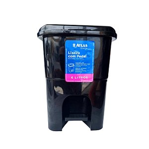 Lixeira Cesto De Lixo Preta Com Pedal 6L PR1016-8