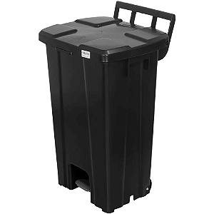 Lixeira Plástica Quadrada com Pedal e Rodas 100 Litros Preta