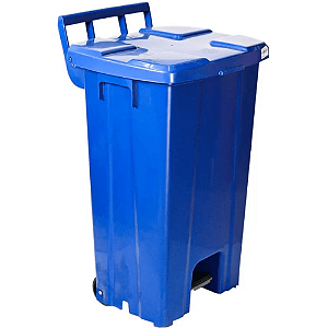 Lixeira Plástica Quadrada com Pedal e Rodas 100 Litros Azul
