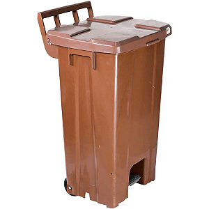 Lixeira Plástica Quadrada com Pedal e Rodas 100 Litros Marrom