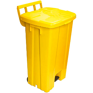 Lixeira Plástica Quadrada com Pedal e Rodas 100 Litros Amarela