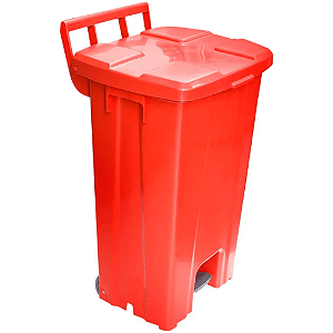 Lixeira Plástica Quadrada com Pedal e Rodas 100 Litros Vermelha