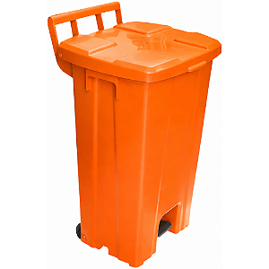 Lixeira Plástica Quadrada com Pedal e Rodas 100 Litros Laranja