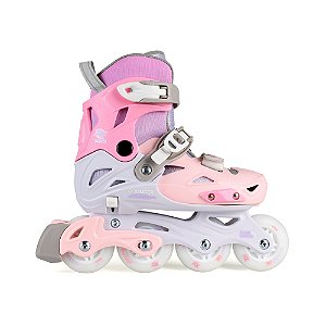 Patins Inline Cosmo JOY PRO Infantil Ajustável - Rosa / LED