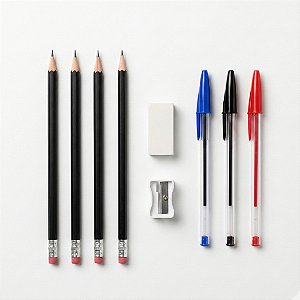 Kit Escolar Básico com Lápis Canetas Borracha e Apontador Ideal para Uso Diário em Sala de Aula Escolar Fundamental Kids