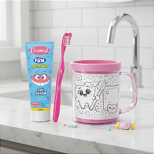 Kit Dental Infantil Carmed Fini Com Caneca Colorir + Escova!