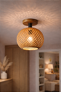 Plafon Luminária Decorativo em Bambu Natural