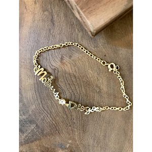 Pulseira 3 Escritas com Diamante e Topázio Prata