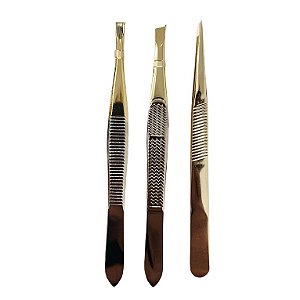 Kit 3 Pincas Sobrancelhas Chanfrada Reta E Fina Solingen
