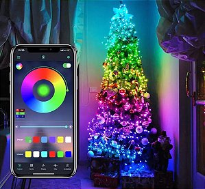 Pisca Pisca Natal 10mt 100 Leds 6 funções Smart Bluetooth Controle Remoto Prova de Agua USB