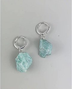 BRINCO PIERCING ARGOLA AMAZONITA BRUTA BANHO PRATA