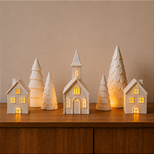 Vila Natalina - A Luz que Acolhe o Natal | 7 Peças e Vela LED