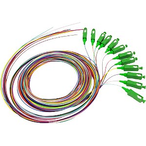 Cabo Pigtail Trançado de Fibra Óptica SC-APC G657A1 0.9 mm - 1 Metro (12 Cores)