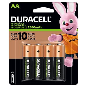 Pilha Recarregável Duracell AA 2.500 mAh - 4 unidades