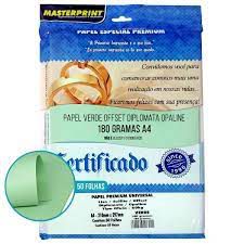 PAPEL VERDE OPALINE DIPLOMATA OFFSET LISO 180G A4 MASSA COLORIDA 50FLS MASTERPRINT