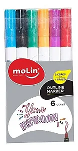 MARCADOR METÁLICO OUTLINE COM 6 CORES - MOLIN
