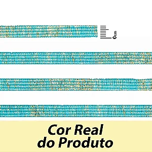 ELÁSTICO CHATO CROCHET 7MM AZUL AZUL TURQUEZA/ OURO COM BRILHO