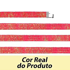 ELÁSTICO CHATO CROCHET 7MM ROSA PINK/ OURO COM BRILHO