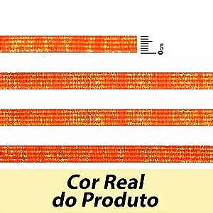 ELÁSTICO CHATO CROCHET 7MM LARANJA/ OURO COM BRILHO