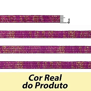 ELÁSTICO CHATO CROCHET 7MM ROXO/ OURO COM BRILHO