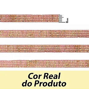 ELÁSTICO CHATO CROCHET 7MM ROSA BB/ OURO COM BRILHO