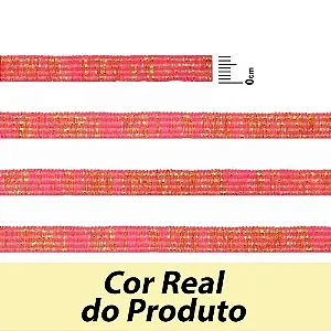 ELÁSTICO CHATO CROCHET 7MM ROSA CITRICO/ OURO COM BRILHO