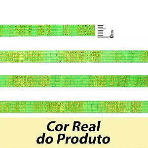 ELÁSTICO CHATO CROCHET 7MM VERDE CITRICO/ OURO COM BRILHO