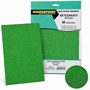 MP-PAPEL VERDE GLITTER/ARTESANATO 250G/M² A4 - 10FOLHAS DER 4
