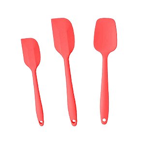 Kit 3 Espátulas De Silicone Para Cozinha Reforçada Vermelha-