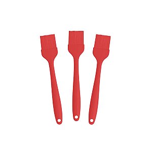 Kit 3 Pincéis Culinários Silicone Vermelho 21cm Reforçado -